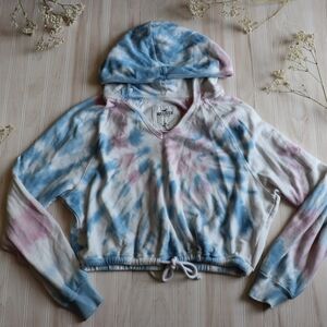 Hollister Blue and Pink Tie-Dye Crop Hoodie